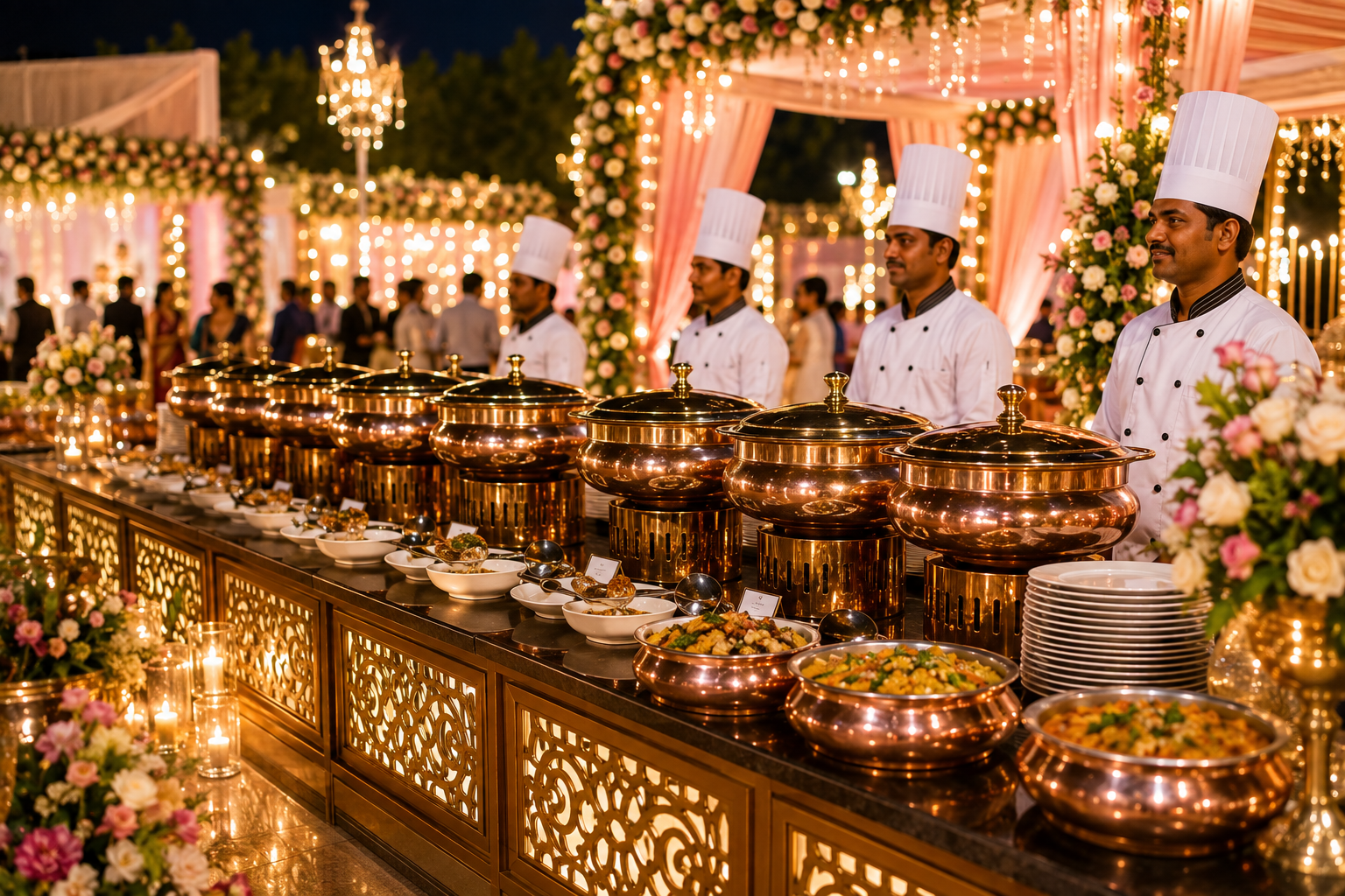 Luxurious Wedding Buffet Under Warm Lights